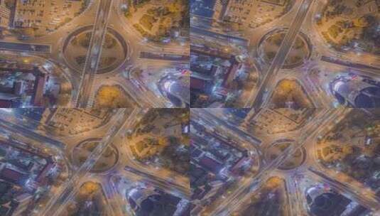 郑州立交桥无人机航拍日转夜延时摄影（夜）高清在线视频素材下载
