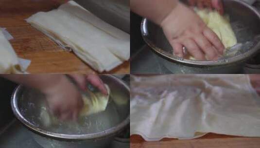 【镜头合集】清洗豆皮切豆腐皮豆制品高清在线视频素材下载