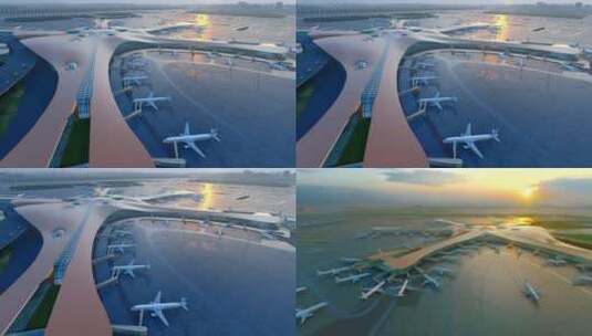 4k 北京大兴国际机场飞机起飞航拍素材高清在线视频素材下载