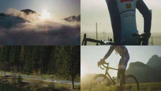 男子清晨骑自行车健身高清在线视频素材下载