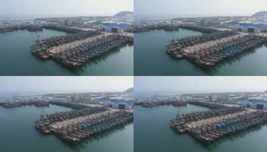 航拍大连旅顺龙王塘大型渔场高清在线视频素材下载