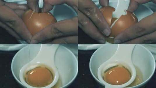 女子打开鸡蛋分离蛋清蛋黄高清在线视频素材下载