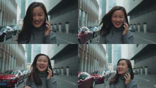 自信女青年走在城市街头高清在线视频素材下载