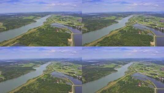 村庄与河流的航拍高清在线视频素材下载