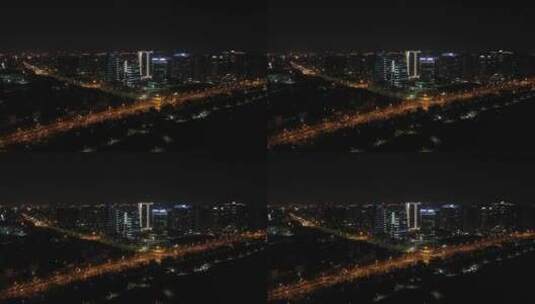 泉州晋江夜景航拍东海泰禾广场城市江滨夜景高清在线视频素材下载