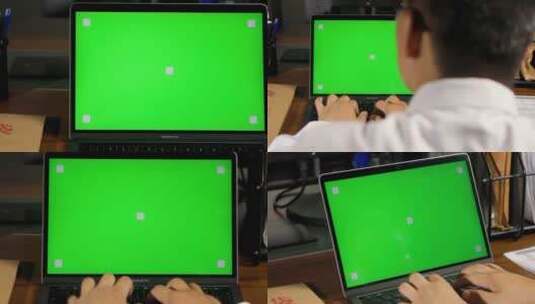 电脑绿幕抠像 笔记本电脑 办公场景 打字高清在线视频素材下载