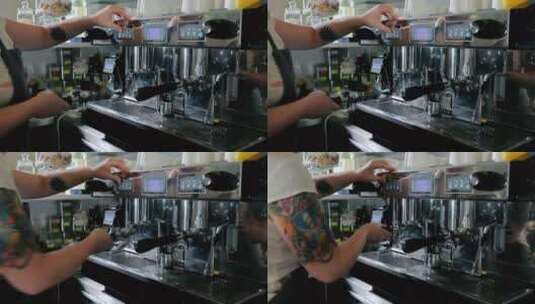 用咖啡机准备咖啡的酒保高清在线视频素材下载