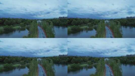 绿道湖泊小朋友亲子郊游骑行全景横移MP4高清在线视频素材下载