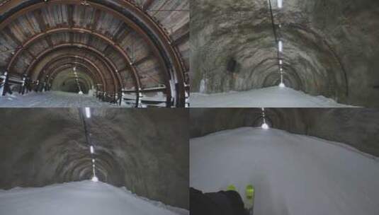 POV滑雪者通过隧道高清在线视频素材下载