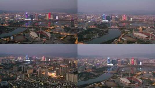 义乌城市夜景大景航拍 合集高清在线视频素材下载
