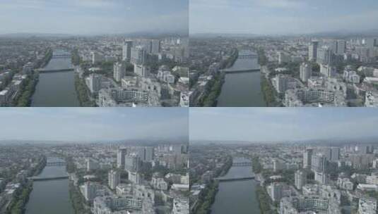 航拍穿过城市的河流高清在线视频素材下载