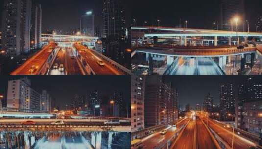 繁华上海南北高架夜景航拍高清在线视频素材下载