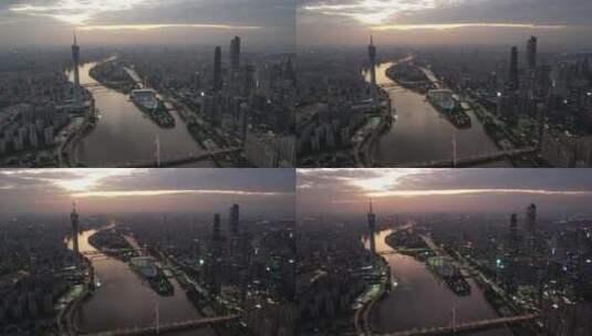 广州塔珠江新城猎德大桥阳光延时航拍朝阳高清在线视频素材下载