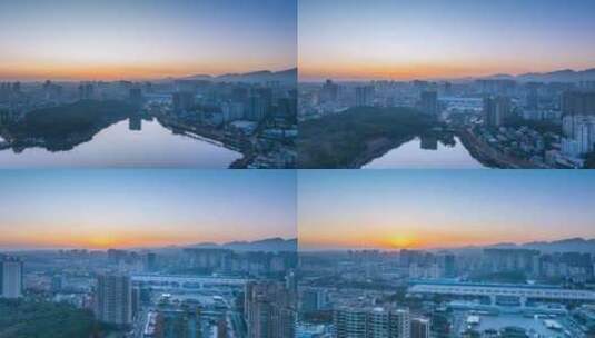 江西省九江市城市景观冬季日出航拍延时高清在线视频素材下载