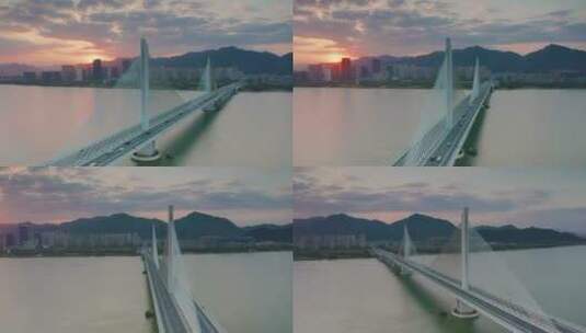 杭州市富阳区富阳大桥富春江风光航拍高清在线视频素材下载
