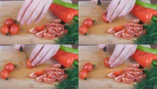 厨师正在切番茄沙拉轻食健康饮食高清在线视频素材下载