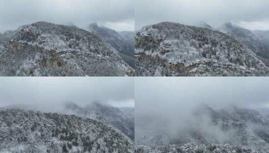 雪后云雾缭绕中的山景高清在线视频素材下载
