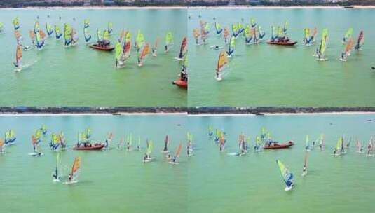 航拍帆船比赛高清在线视频素材下载