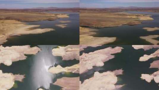 夏日在新疆航拍翡翠绿的湖面高清在线视频素材下载