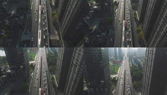 航拍成都二环路高架桥车辆行驶现代都市景观高清在线视频素材下载