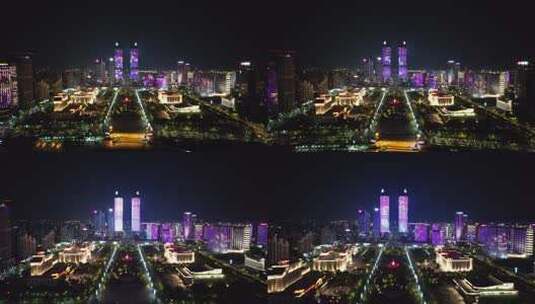 航拍江西南昌红谷滩行政广场夜景高清在线视频素材下载