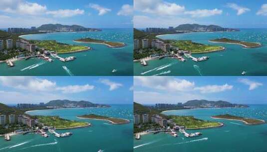 航拍海南三亚三亚湾五一假期万艇出海高清在线视频素材下载
