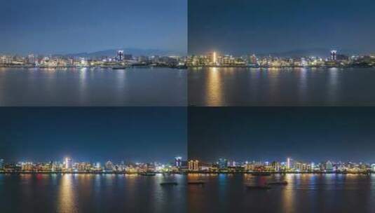江畔城市九江夜景航拍延时高清在线视频素材下载