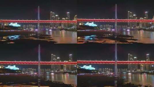 重庆千厮门大桥 重庆大剧院 来福士夜景航拍高清在线视频素材下载
