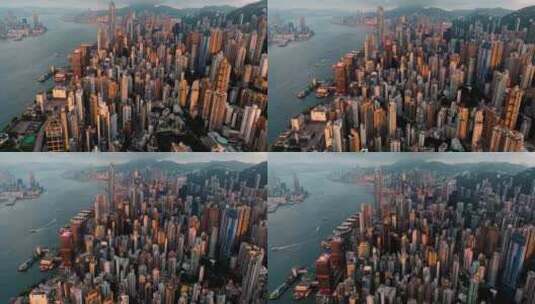 香港航拍中环港岛日落光线高清在线视频素材下载