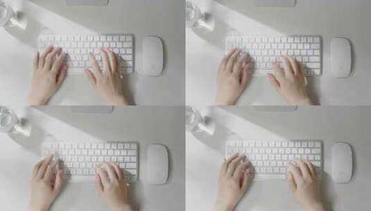 清新唯美办公双手在白色键盘上打字高清在线视频素材下载
