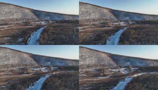 航拍内蒙古冰消雪融的山野山林高清在线视频素材下载