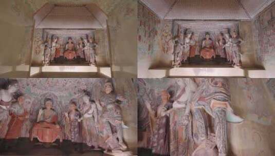 敦煌莫高窟 雕像 壁画 石窟 艺术高清在线视频素材下载