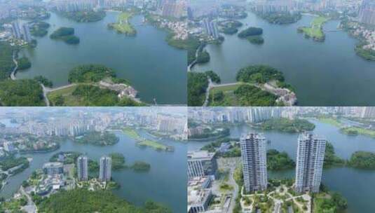 阳江市城区鸳鸯湖及城市楼群02高清在线视频素材下载