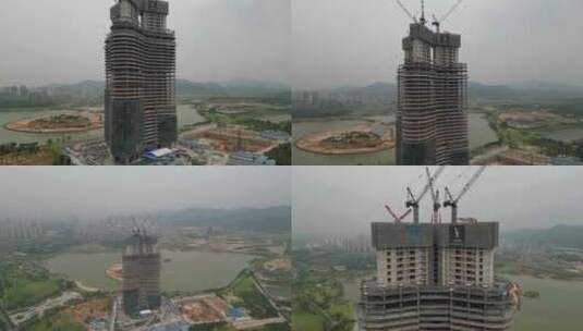4K广州知识城塔建筑过程航拍高清在线视频素材下载