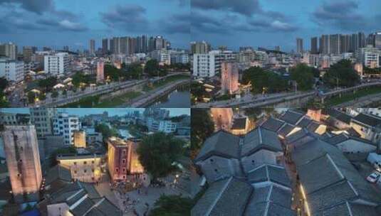 深圳龙华区观澜古墟夜景航拍高清在线视频素材下载