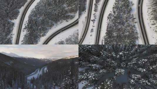 冬季雪后弯道山路上汽车行驶高清在线视频素材下载