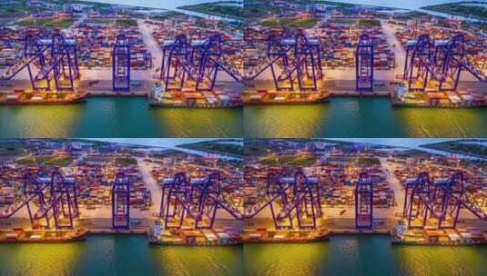 海南儋州市洋浦港航拍集装箱自贸港夜景延时高清在线视频素材下载