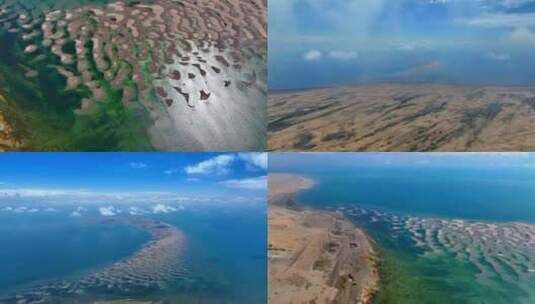 航拍 青海湖 金沙湾 1000米 沙洲 夏季高清在线视频素材下载