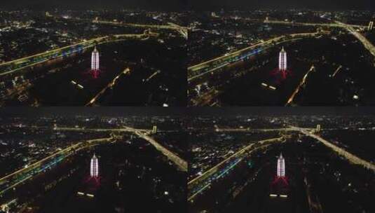 江苏南京大报恩寺夜景灯光航拍高清在线视频素材下载