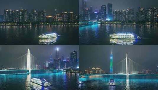 广州珠江夜景游轮高清在线视频素材下载
