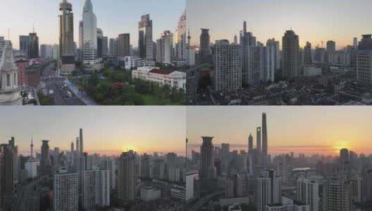 上海天际线清晨航拍高清在线视频素材下载