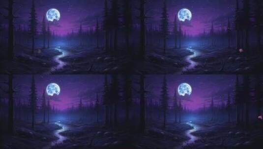 满月下的梦幻森林高清在线视频素材下载