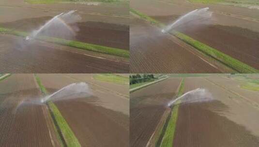 机械灌溉喷洒农田高清在线视频素材下载