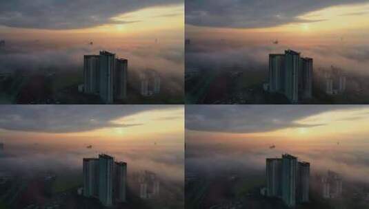 城市烟雾笼罩的日出高清在线视频素材下载