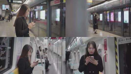 上下班美女等地铁4K人流轨道交通4高清在线视频素材下载