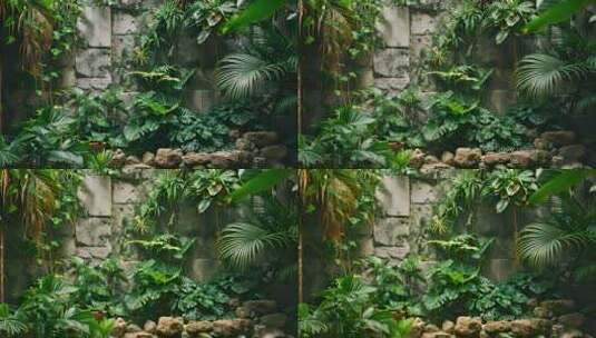 长满绿色植物的荒废墙角墙壁高清在线视频素材下载