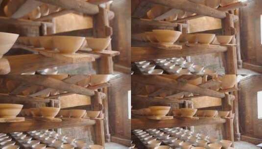 木架上的陶瓷碗坯素胚空镜运镜高清在线视频素材下载