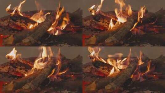 燃烧的火焰火堆木材木炭高清在线视频素材下载