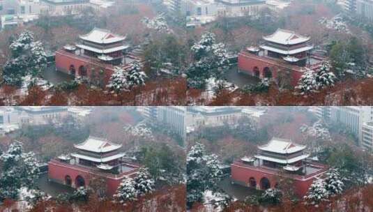 南京鼓楼雪景航拍高清在线视频素材下载