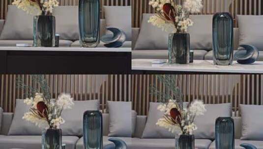现代风格样板间高端住宅客厅茶几花瓶高清在线视频素材下载